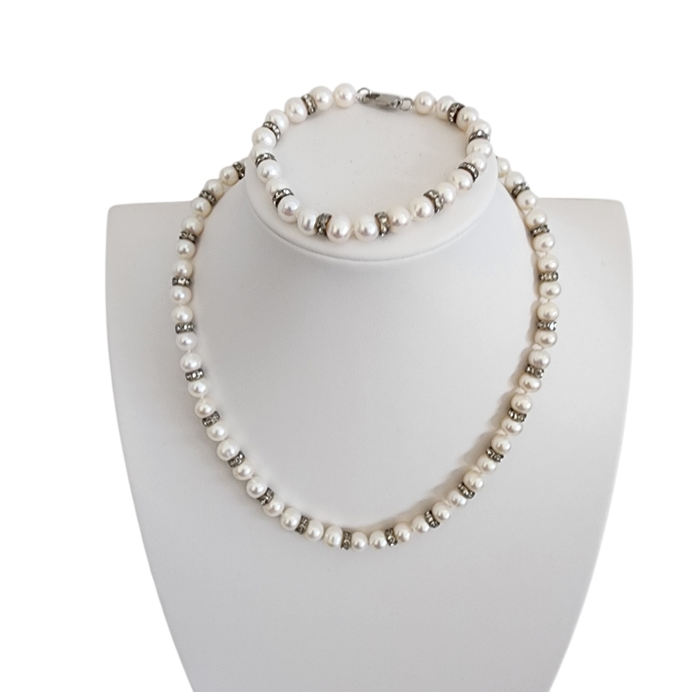 Pearl necklace and bracelet set genuine pearls - 2 piece set A0388 Q7